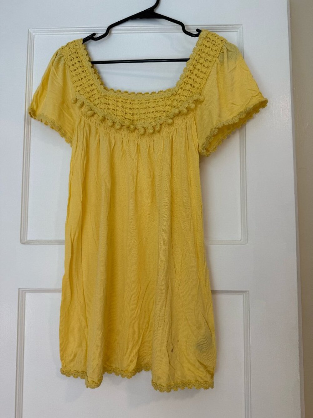 Juicy Couture Yellow Short-Sleeve Dress with Pom-Poms